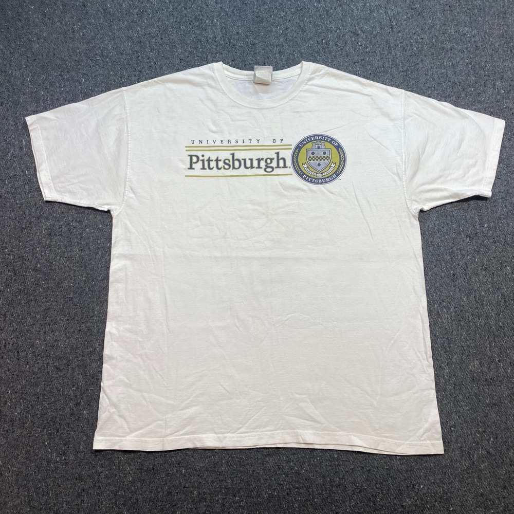Jerzees University of Pittsburgh TShirt Sz XL Mens White Pitt Panthers Crest 90s